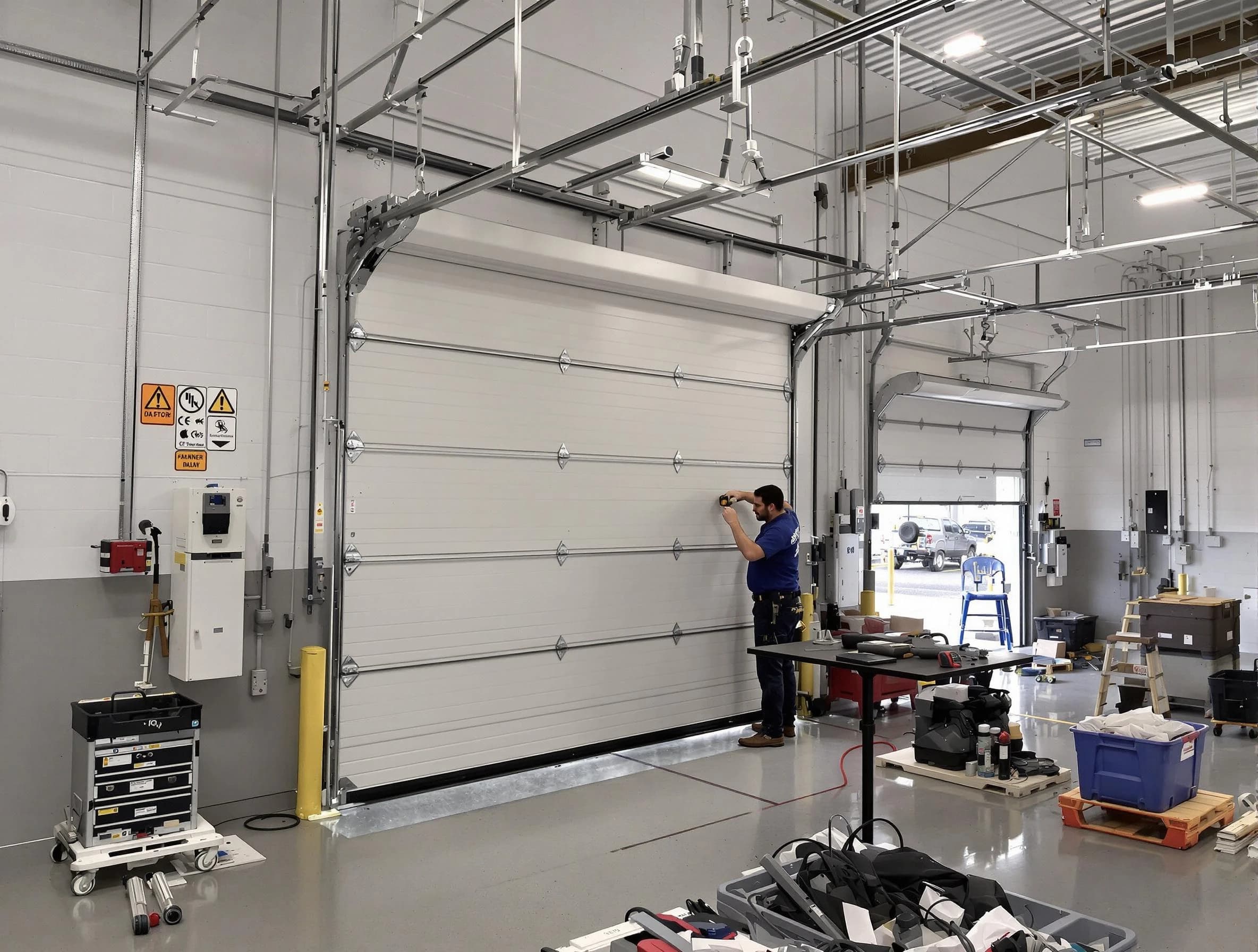 Commercial garage door repair being performed by Morgan Garage Door Repair expert in Morgan