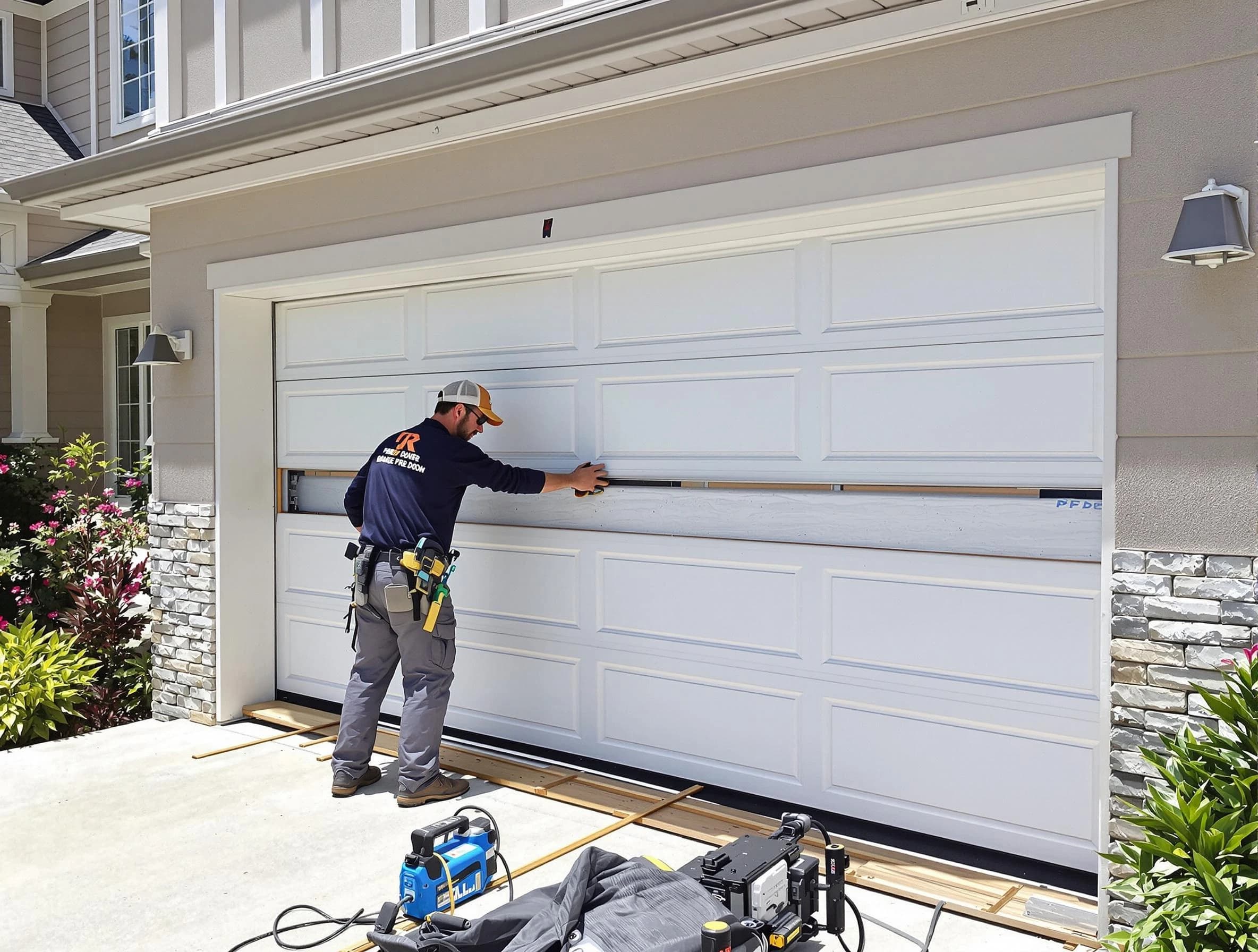 Morgan Garage Door Repair team performing complete garage door replacement at Morgan residence