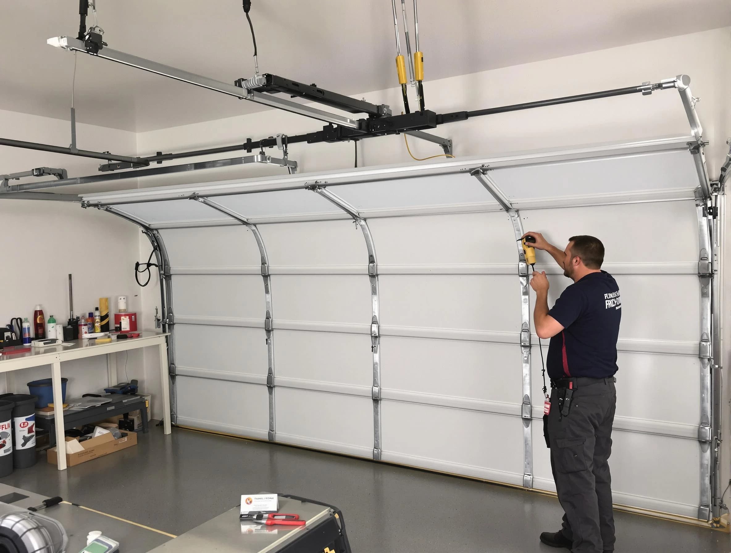 Morgan Garage Door Repair certified technician performing overhead door system repair in Morgan