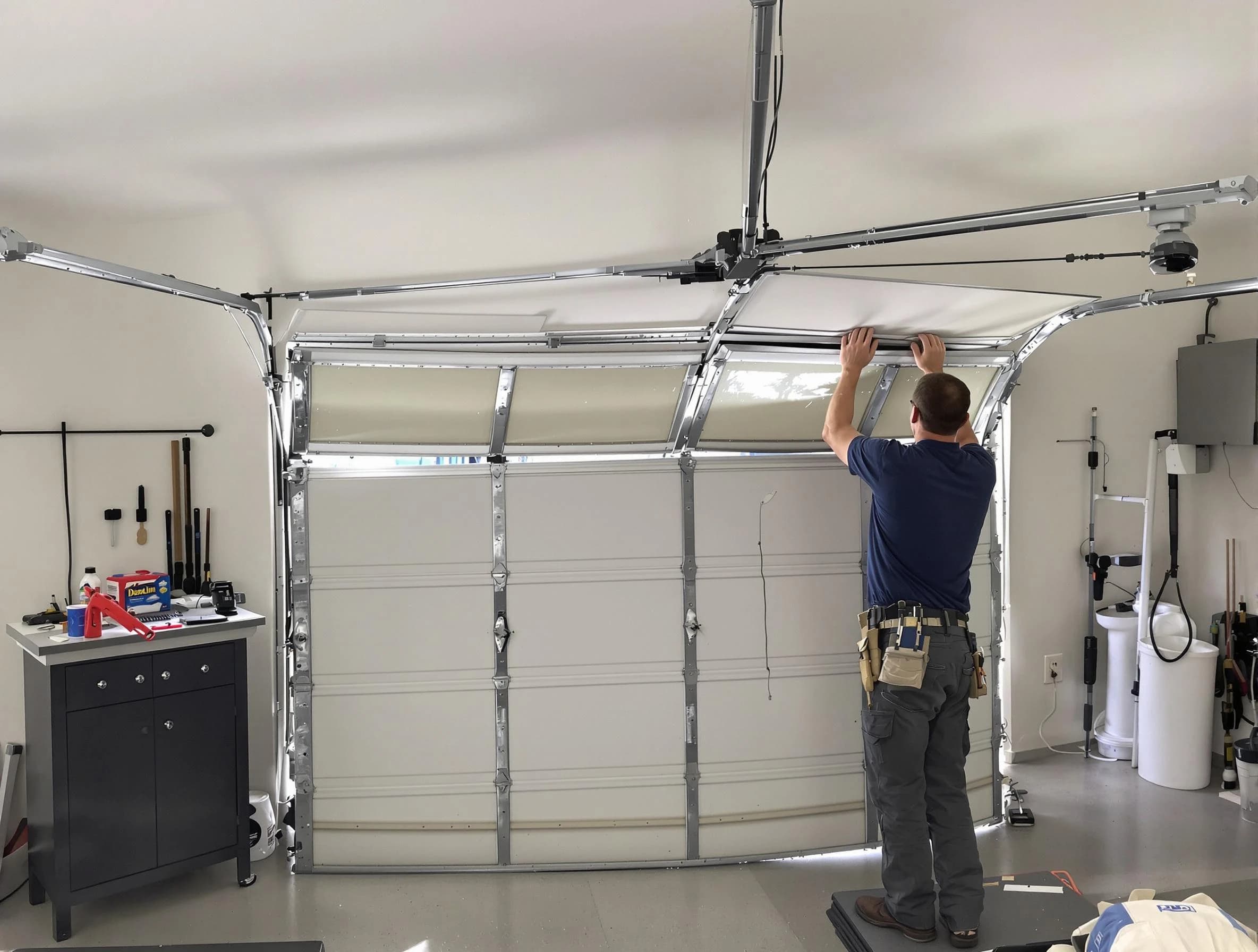 Morgan Garage Door Repair specialist performing precise section replacement on Morgan garage door