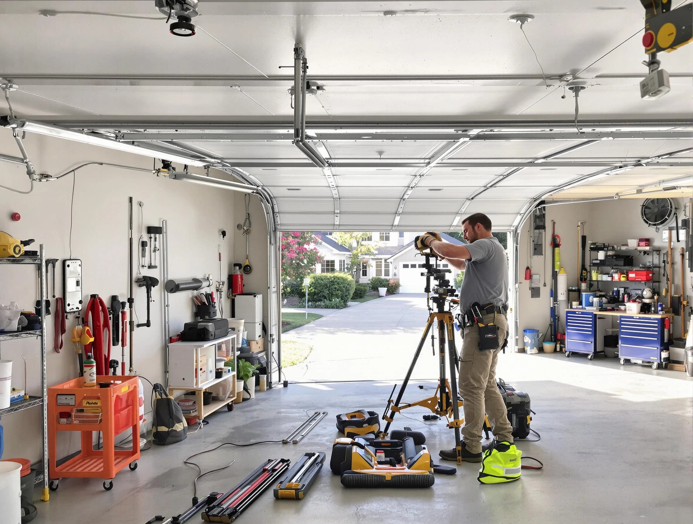 Morgan Garage Door Repair specialist performing laser-guided track alignment in Morgan