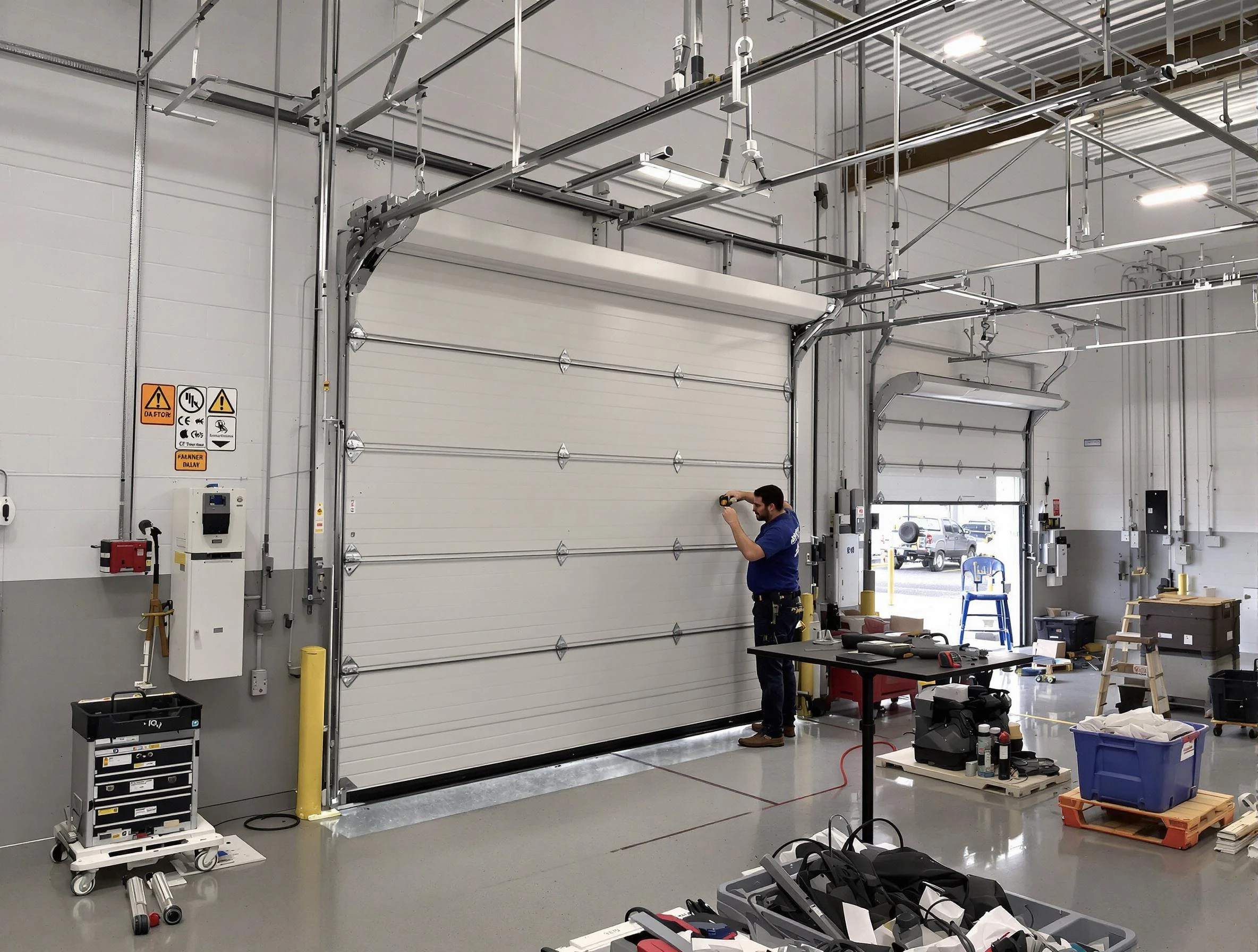 Commercial garage door repair being performed by Morgan Garage Door Repair expert in Morgan