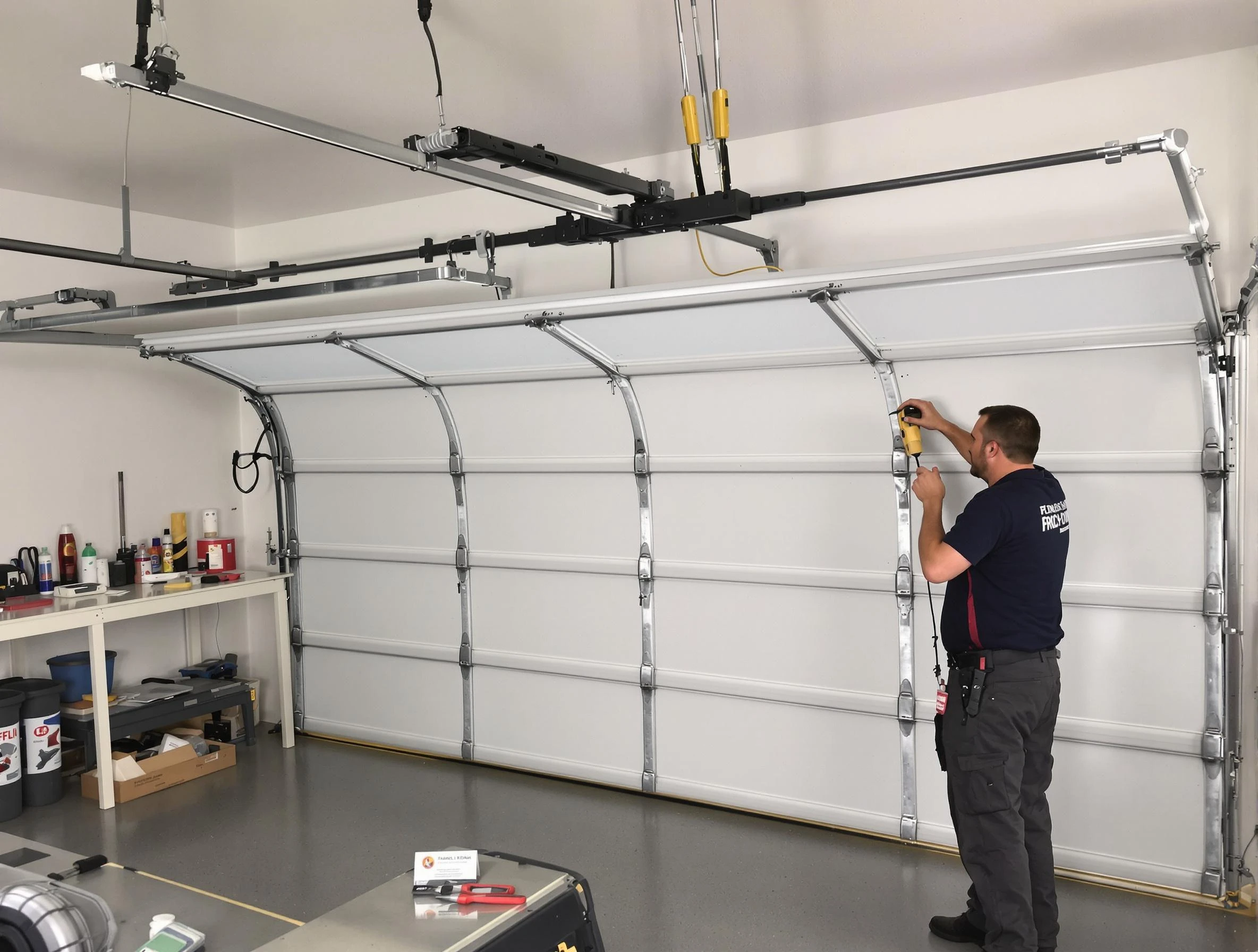 Morgan Garage Door Repair certified technician performing overhead door system repair in Morgan