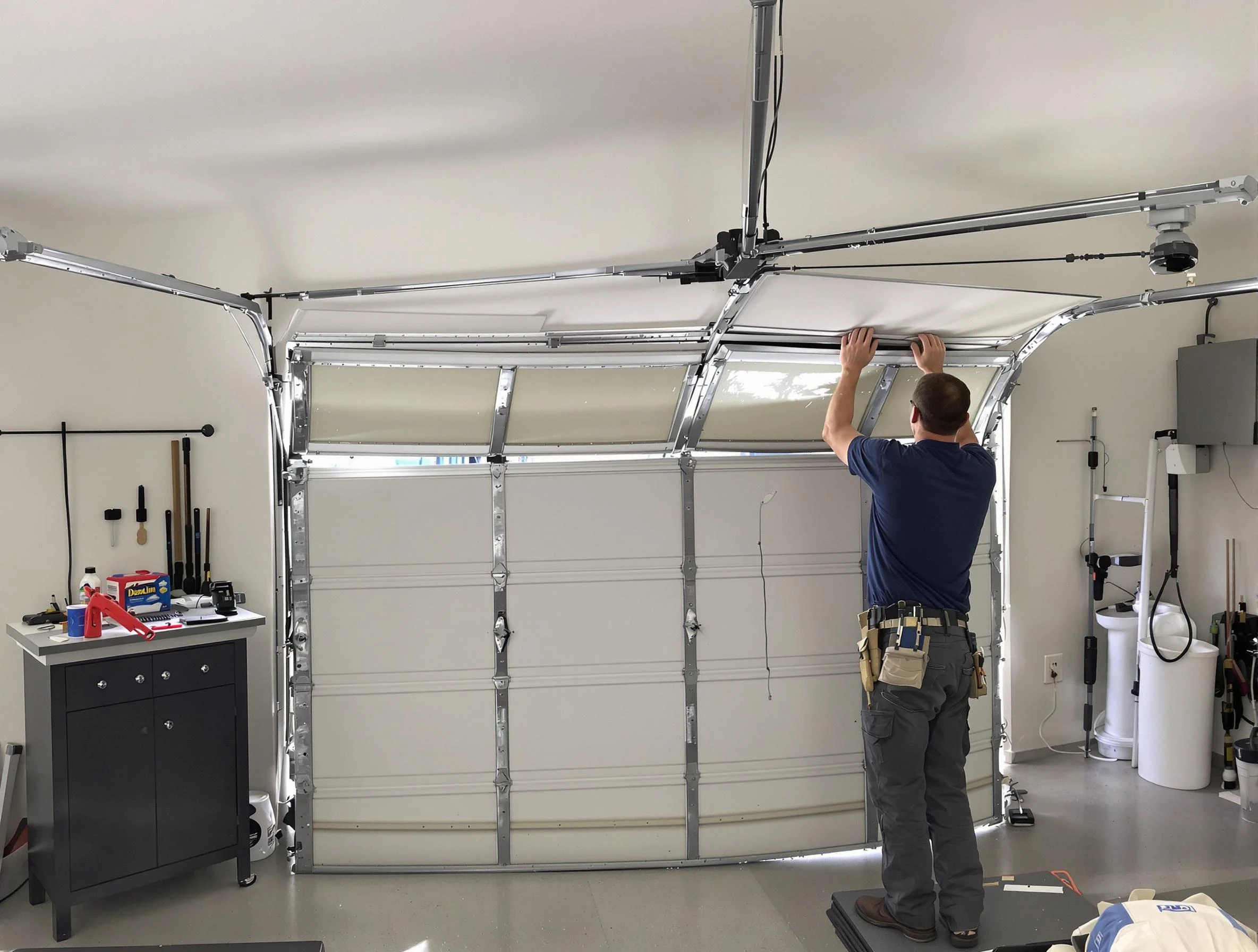 Morgan Garage Door Repair specialist performing precise section replacement on Morgan garage door